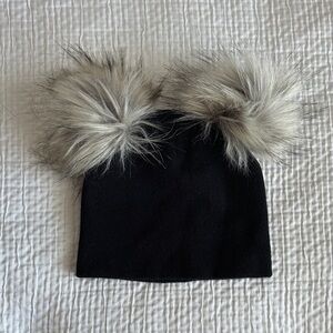 Black Beanie with Faux Fur Pom Poms